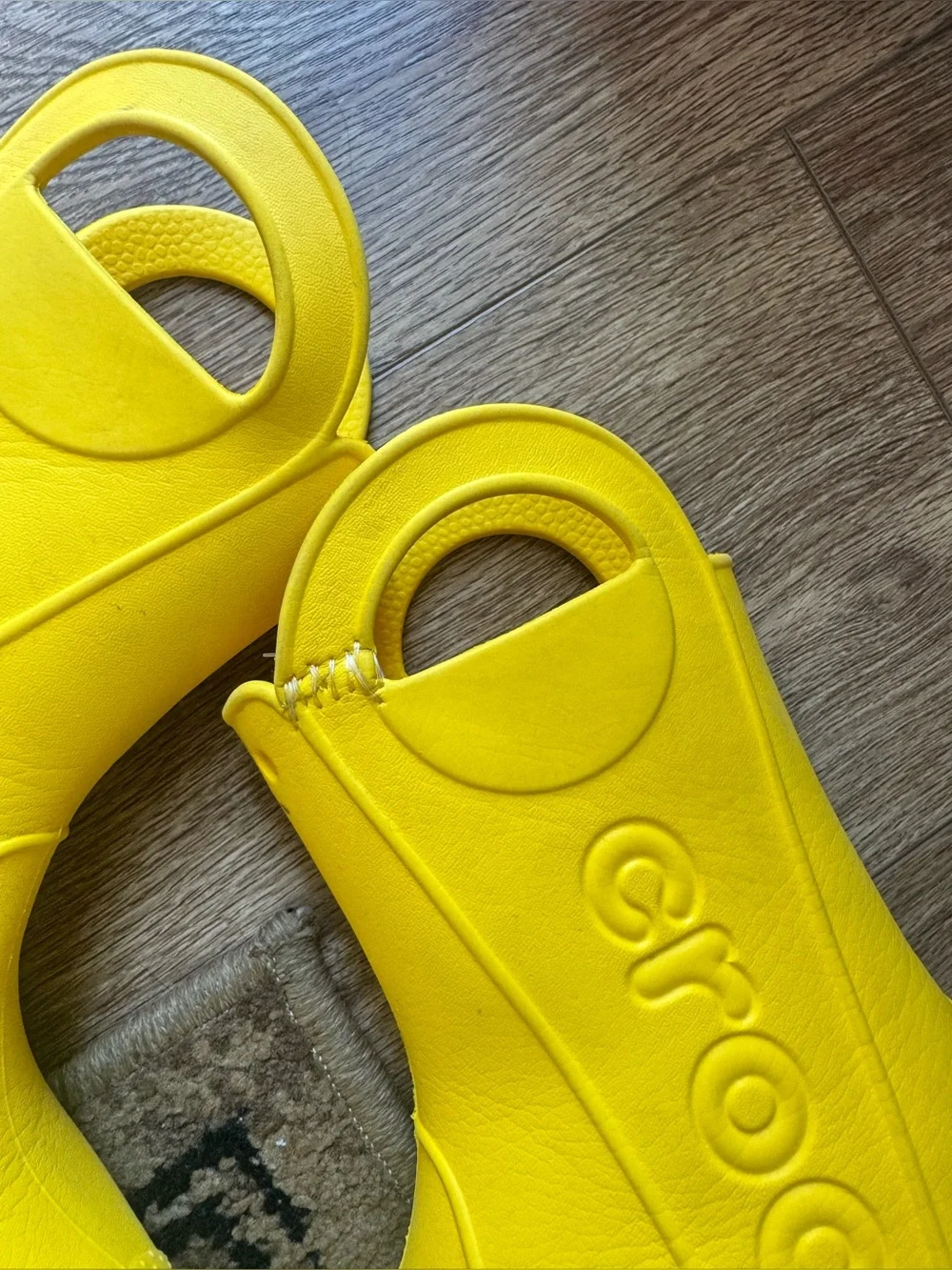 CROCS Kids Yellow Rain Boots, Pink classic Clog, Set of old Navy Jelly’s. USED